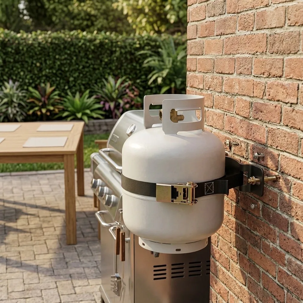 6.6FT Propane Tank Holder With Adjustable Ratchet Straps - Wall Mounted Brackets Propane Tank Bracket