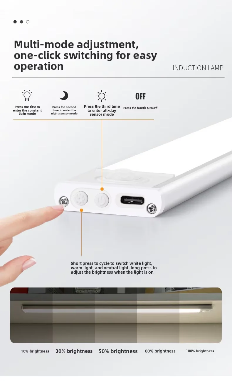 LED Motion Sensor Light Under Counter Lighting Wireless USB Rechargeable Kitchen Night Lights Magnetic 3-Colors Bedroom Lighting