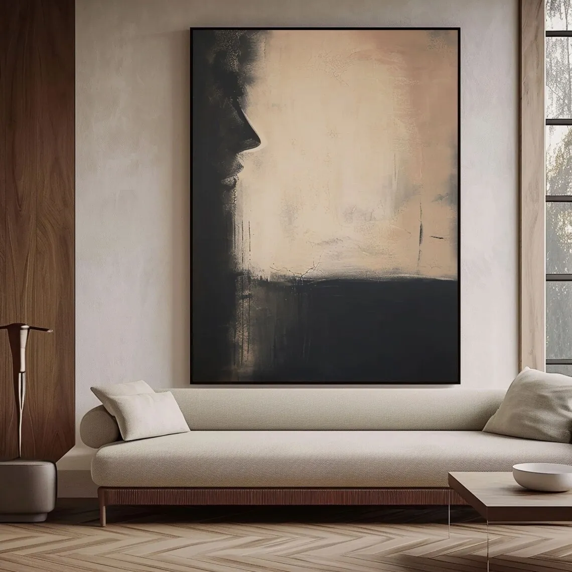 Wabi-Sabi-pintura abstracta negra y Beige para pared, lienzo Medieval negro y Beige hecho a mano, pintura al óleo, decoración de pared minimalista negra