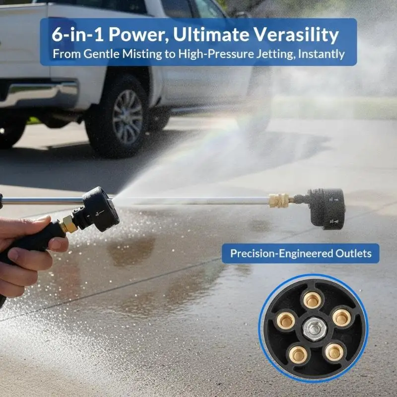 6in1 High Pressure Washer Nozzle 1/4Inch Multifunctional Change-Over Nozzle Quick Connect Efficient Washer Nozzle
