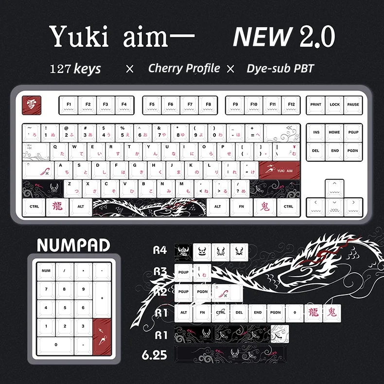 New Yuki Aim Japanese Anime Keycaps Cherry Profile PBT Dye‑Sub Custom Key Caps for 68 75 87 98 100 Cherry MX Mechanical Keyboard