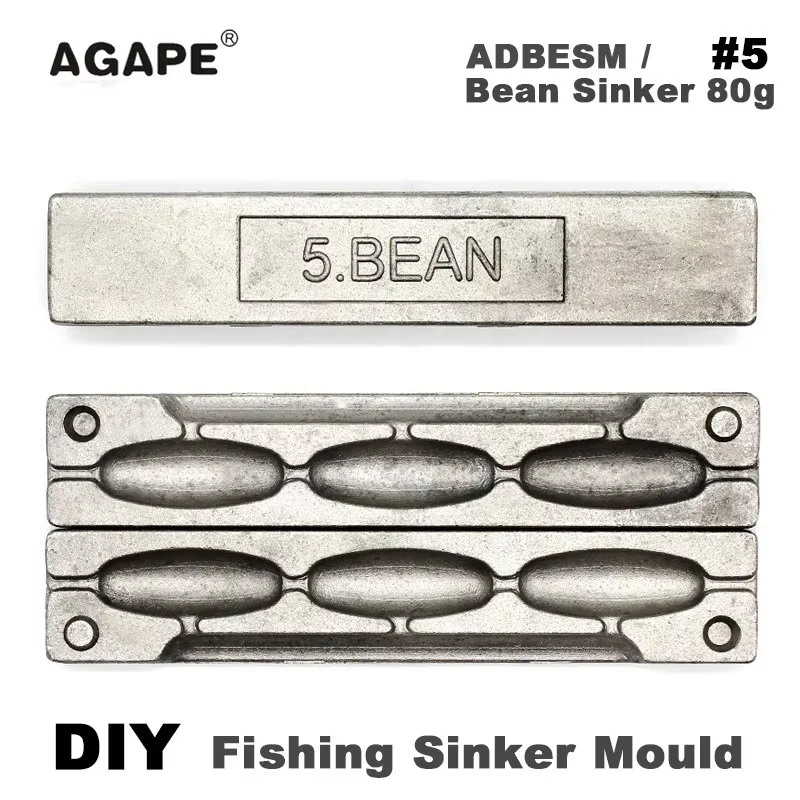 agape-diy-フォームフィッシングビーンシンカーモールド-adbesm--5-ビーンキャスティングモールド-80g-3-キャビティ