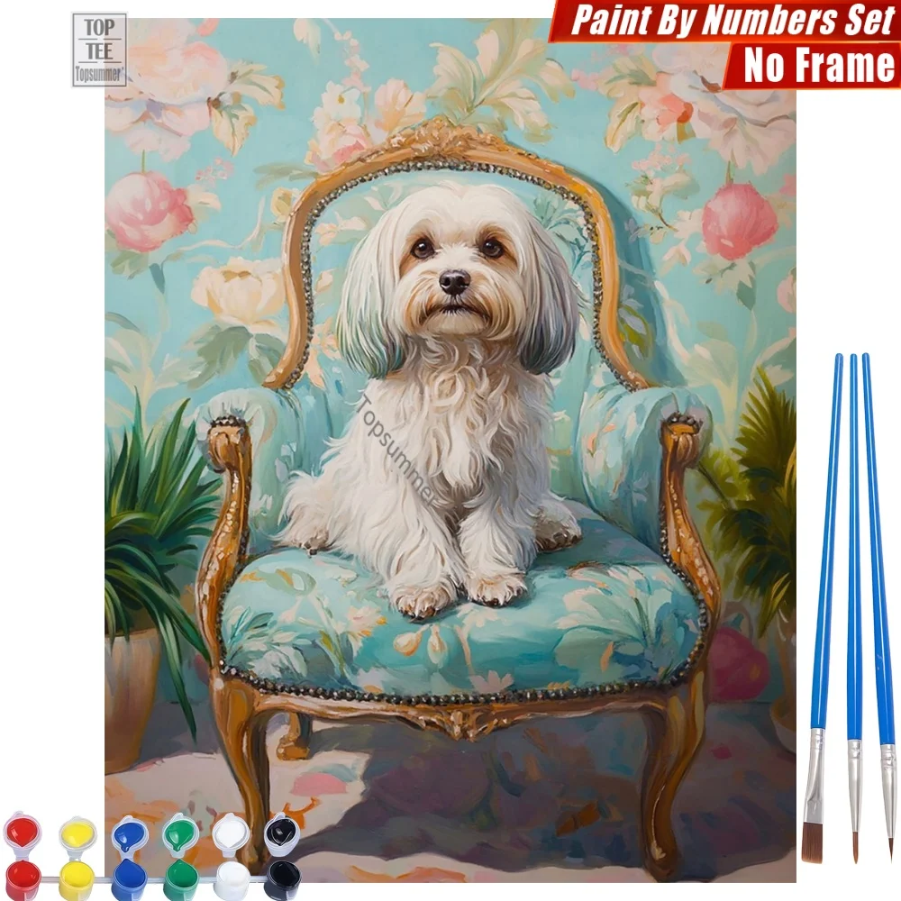 

Calm Ornate Dog Digital Oil Painting Kit - Sitting Chair Dog Wall Art Home Decor Halloween Gift For Colleague