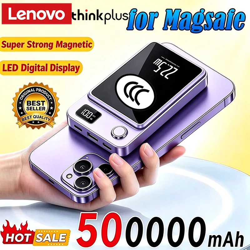 Lenovo ThinkPlus Magnetic Power Bank 500000mah Large Capacity PD 22.5w Super Fast Charging Wireless Charger External Battery New