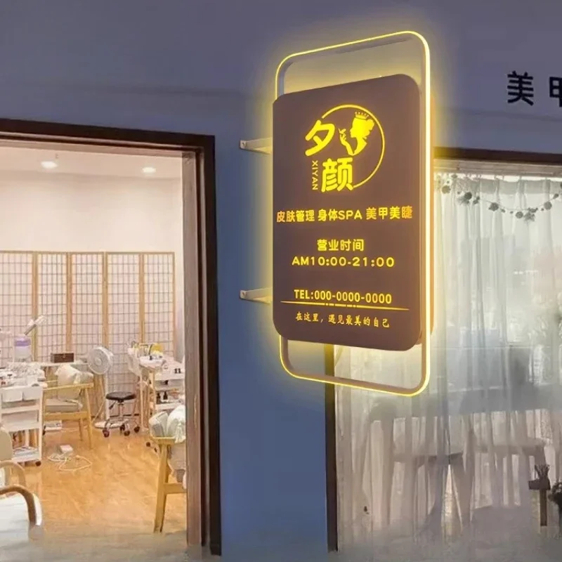 High-end light box billboard wrought iron LED acrylic double-sided side hanging rainproof luminous word door sign display sign