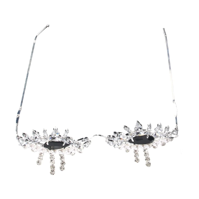 Fashionable Pendant Glasses with Sparkling Diamond Setting Stylish Frameless Fringe Eyewear for Women's Face Accessories 37JB