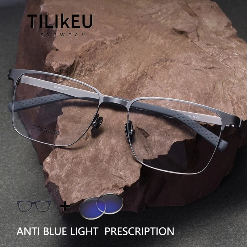 

New Sports Anti-slip Pure Titanium Optical Prescription Glasses Anti-Blue Light Reading Glasses Men Large Face Square Eyeglasses