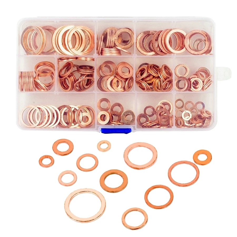 

280PCS/Set Washer Copper Washer Gasket Nut And Bolt Set Flat Ring Seal Assortment Kit With Box For Sump Plugs M5-M20