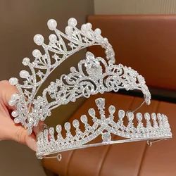 DIEZI Women Girls Silver Color Crown Headwear Korean Crystal Tiara Fashion Birthday Dress Rhinestone Crown Hair Accessories
