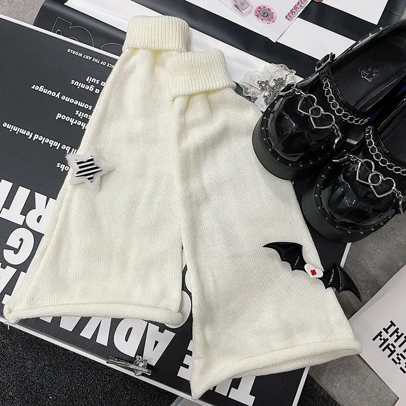 Y2K Punk Knitted Leg Warmers Harajuku Women Leg Covers Sock JK Thigh High Lolita Girls Stockings Hairy Leggings Heaters Female