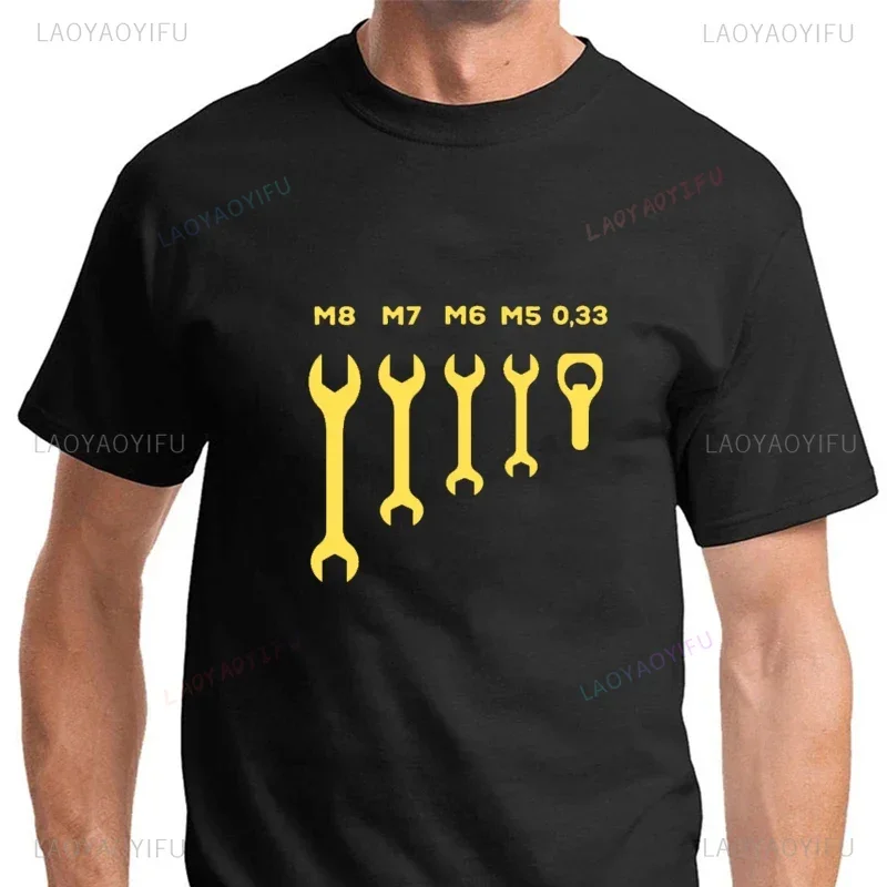 Men's Funny Wrench Jaw Spanner Beer Car Mechanic Gift T Shirt Short Sleever O Neck Cotton Casual Tops Male Car Fans Streetwear