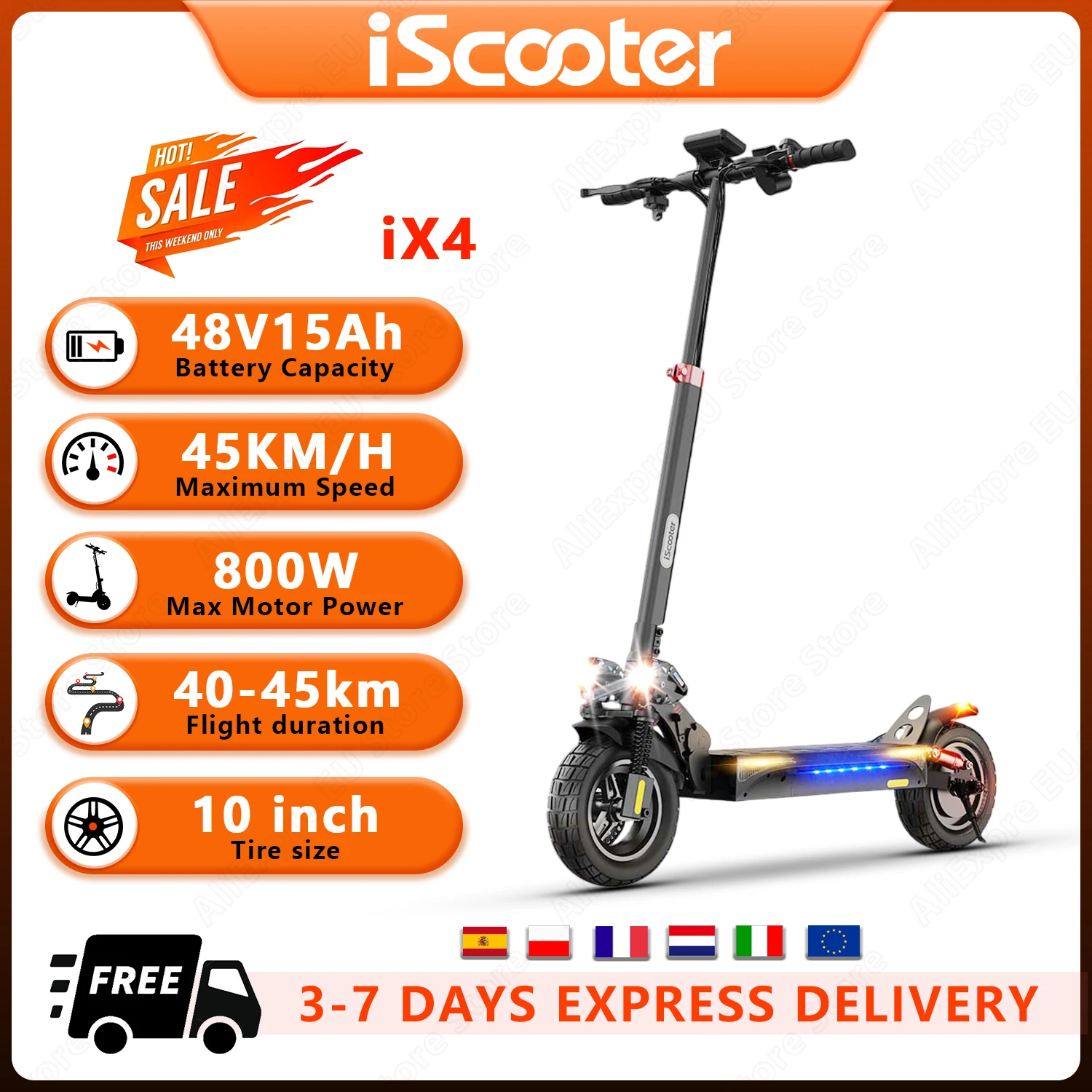 iScooter iX4 E-Scooter 800W Motor 48V15Ah Battery Mountain Sports Riding Electric Scooter Aldult 10" Off-road Tires EScooters