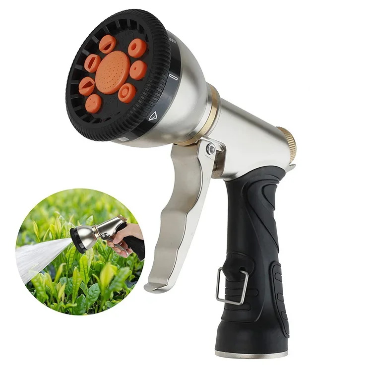 Heavy Duty Metal Water Sprayer Irrigation Watering Nozzle for LawnGarden Water Gun 9 Adjustable Patterns Hose Spray Nozzle