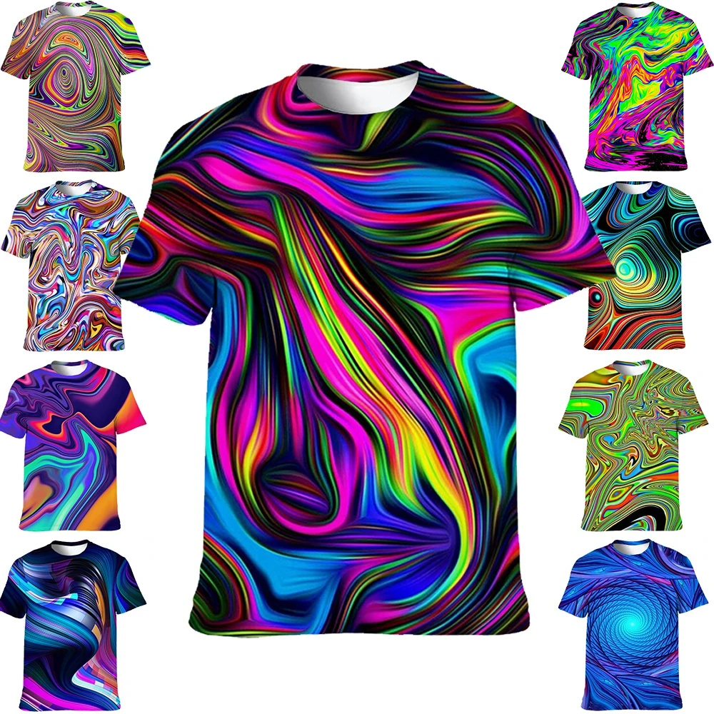 Colorful T-Shirts for Men 3D Printed Neon Abstract Tee Shirt Short Sleeve