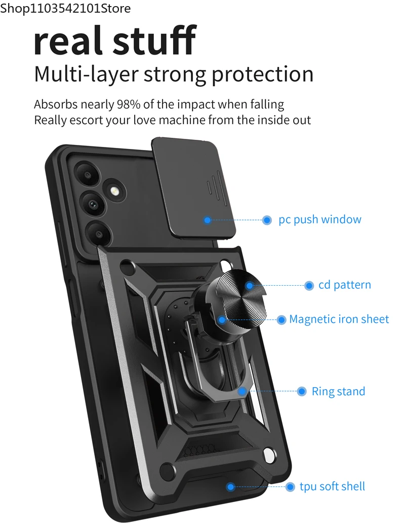 Slide Camera Lens Protector Military Grade Bumpers Ring Cases for Samsung A31 A25 A24 A23 A22 A21S A15 A14 A13 A12 A05S A05 A04