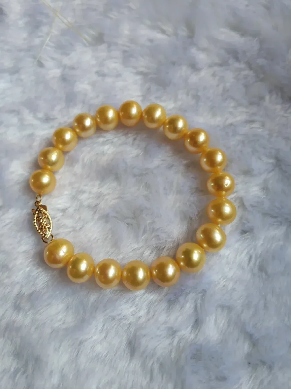 Amazing AAA 9-10mm 10-11mm Natural South Sea Gold Round Pearl Bracelet 14k 7.5-8 inch