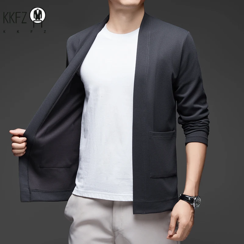 New Men\'s Business Casual Long Sleeved Solid Color Cloak Jacket Knitted Comfortable and Fashionable All Season Versatile Top