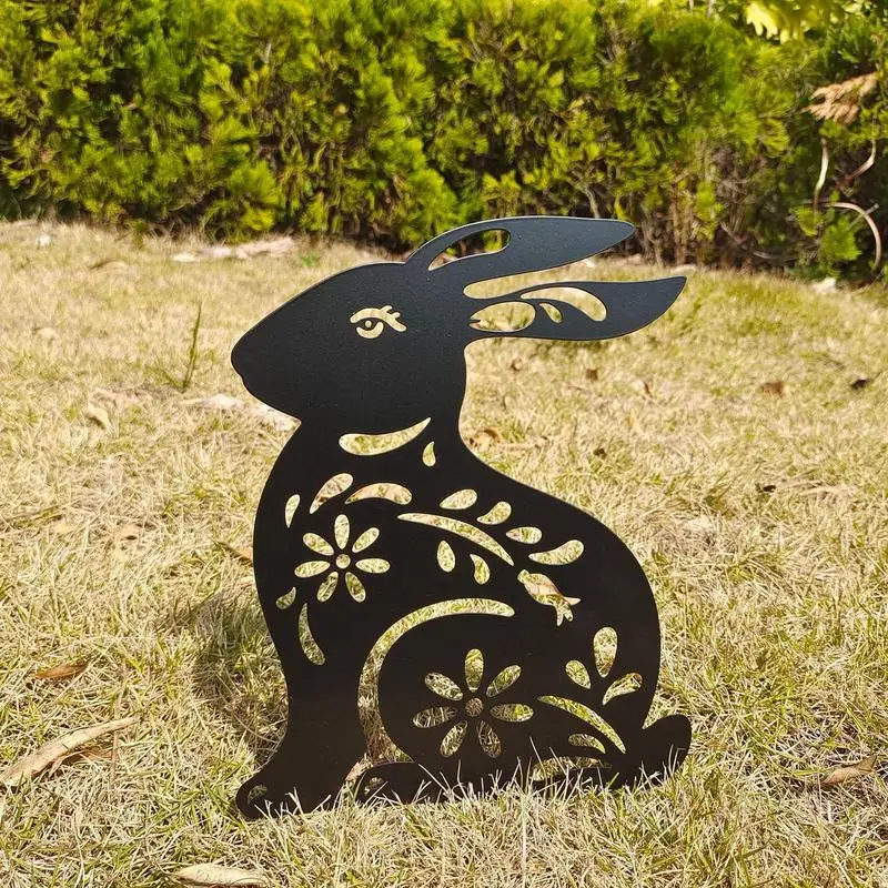 Easter Rabbit Silhouette Stake Cute Black Bunny Garden Outdoor Yard Metal Art Decoration