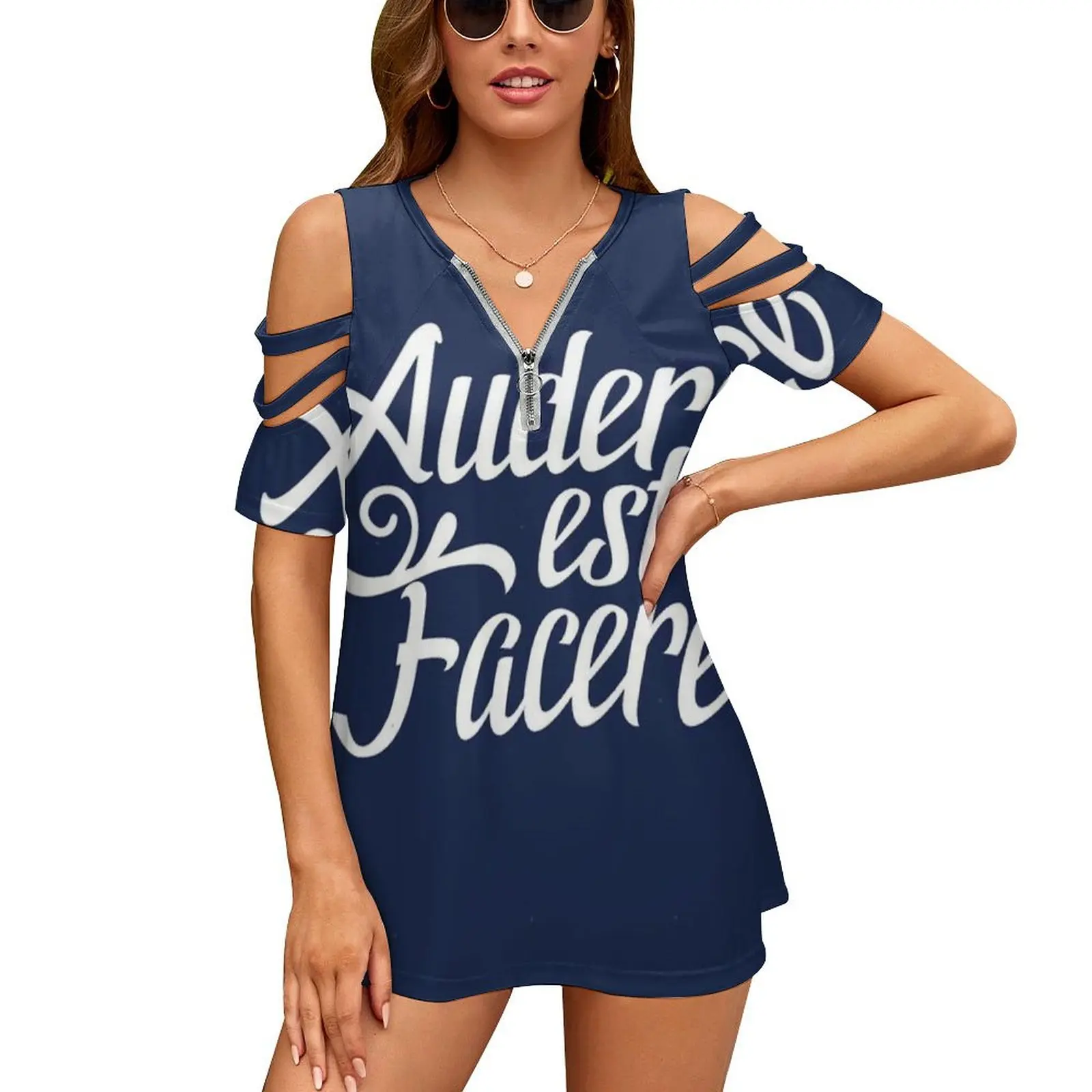T-shirt imprimé Audere Est Face pour femme, fermeture éclair, sexy, vintage, 1882 To Dare