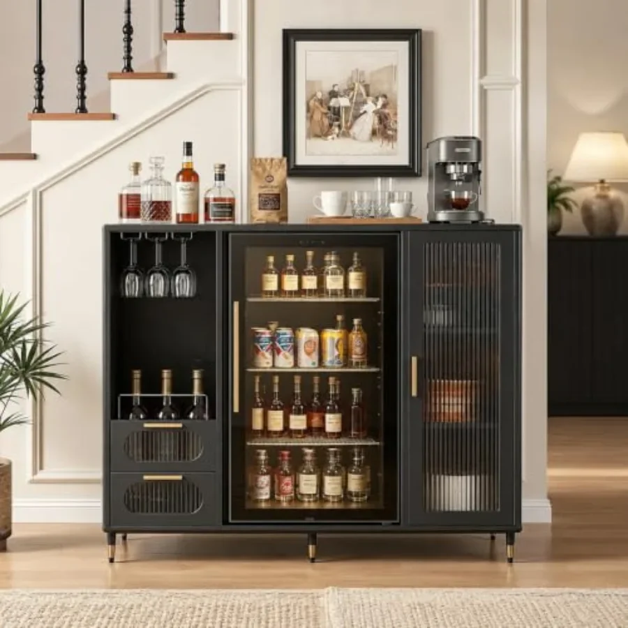 Metal Large Coffee Bar Cabinet with Fridge Space for Commercial or Home Use, Stainless Steel, Silver, Durable and Spacious Desi