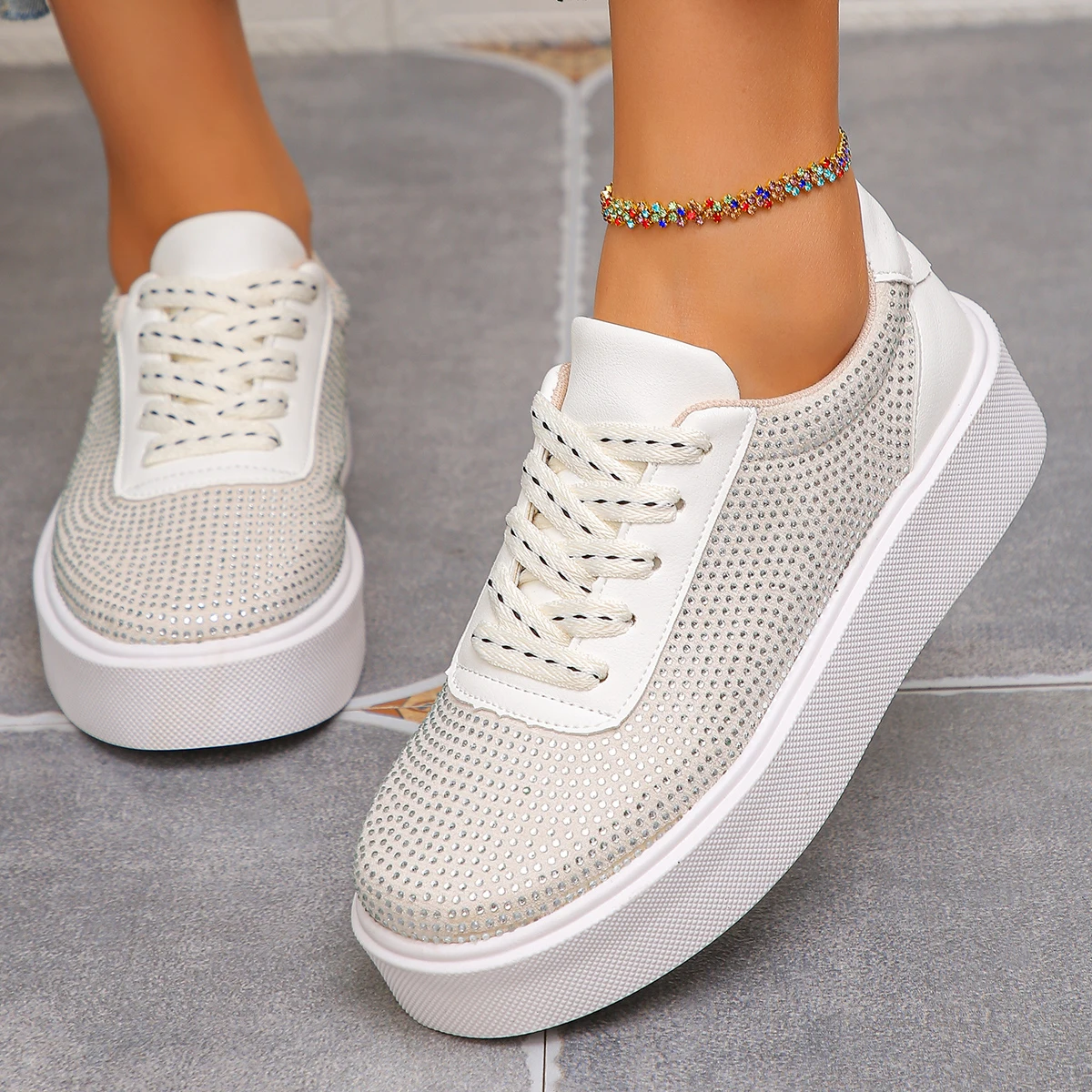 

Thick Sole Fitness Running Sneakers Fashion Crystal Women Casual Shoes Plus Size Sports Platform Shoes Outdoor Ladies Trainers