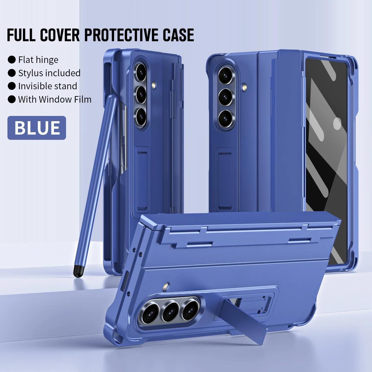 Full-Coverage Phone Case with Built-in Stand for Samsung Z Fold 7 6 5 4 with S Pen Tempered Glass Shield Hinge Protection Cover