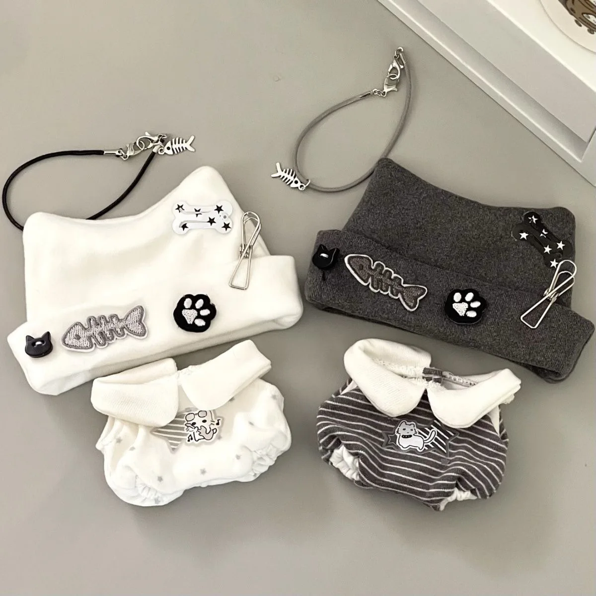 

10/20cm Doll Clothes Outfit Adorable Cat Ear Hat Punk Style Outfit Dolls Accessories Doll Clothes T-Shirt Pant Children's Gift