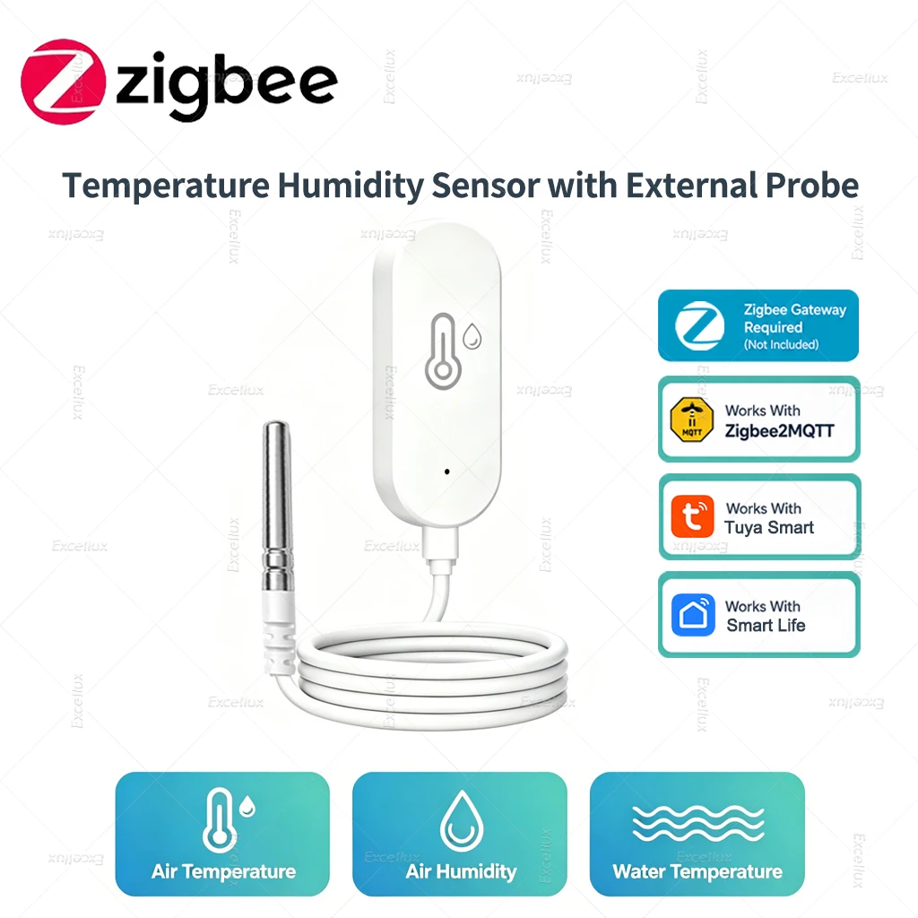 3-In-1 Zigbee Sensor Temperature Humidity Meter With External Probe Thermometer Work With TUYA Zigbee2MQTT For Fish Tank Freezer