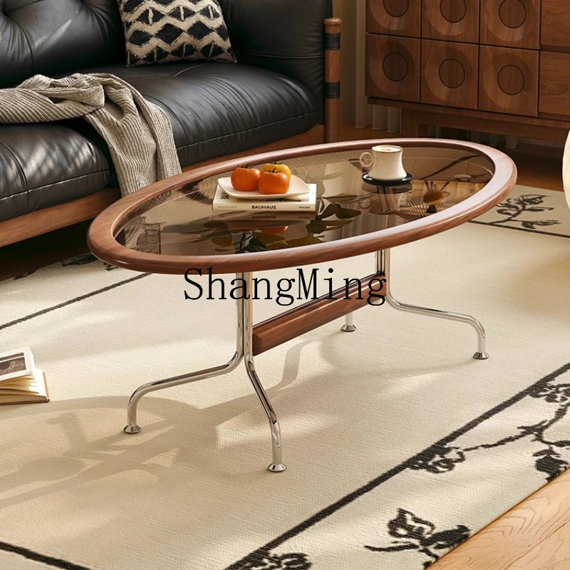 

ZYY household glass coffee table living room household small apartment retro medieval style oval edge table