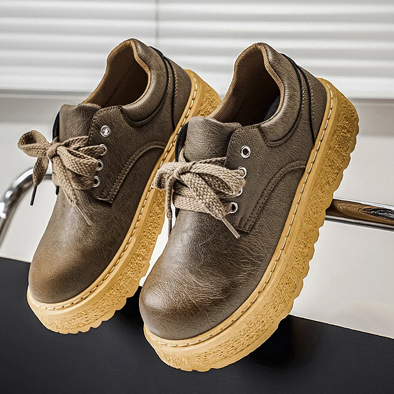 

Light Luxury Business Outdoor Big Head Casual Workwear Shoes Leather Retro British Style Trendy Lace Up Trendy Zapatos De Hombre