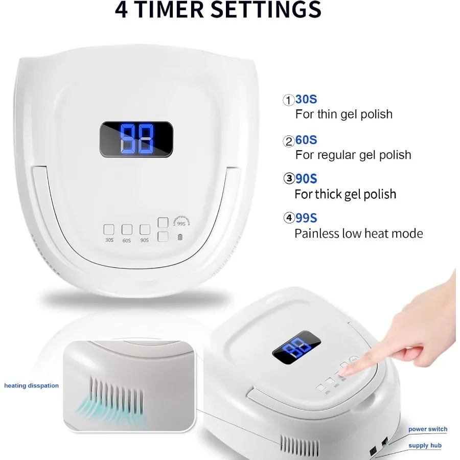 เครื่องอบเล็บยูวีแอลอีดี 60W สำหรับมืออาชีพ แบบชาร์จไฟได้ สำหรับอบเจลยาทาเล็บ แห้งเร็ว พร้อมตั้งเวลา 4 ระดับ