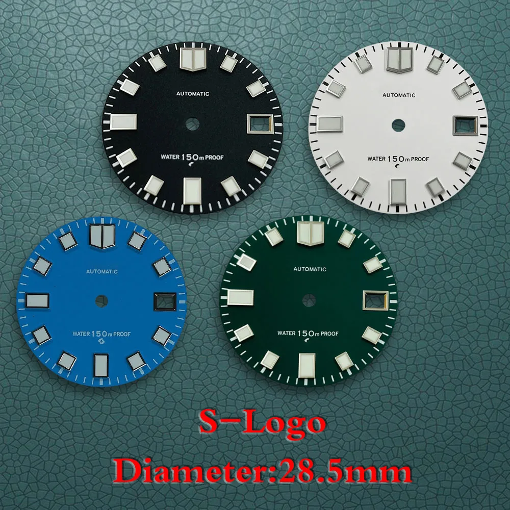 High-Quality 28.5mm S Logo  Matte Dial For NH35/NH36/4R/7S Japanese Movement Green Luminous Watch Modification Accessories ﻿