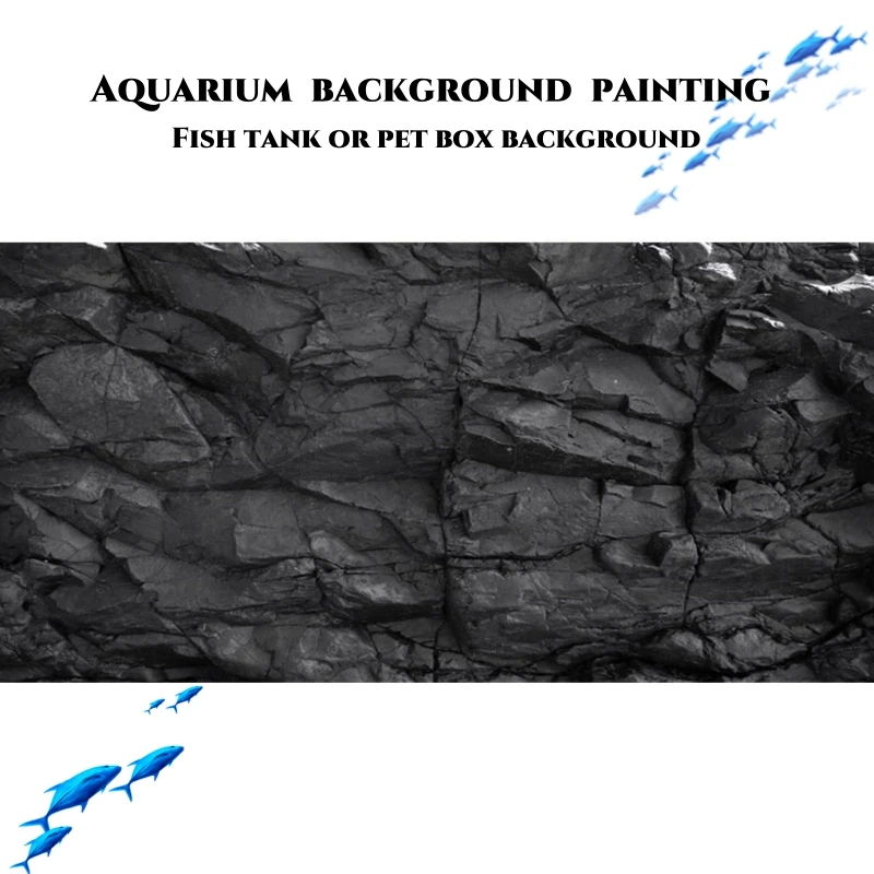 Black Rock, Fish Tank Background Painting, Climbing Pet Box Background Stickers, Front Self-Adhesive, Landscape Ornament