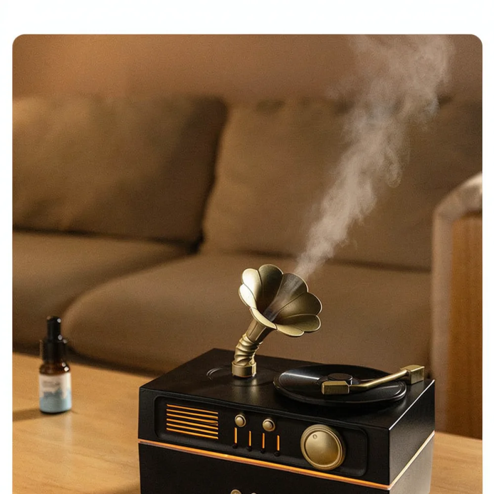 Retro Phonograph Humidifier Essential Oil Diffuser Ultrasonic Atomizer With Bluetooth Speaker Wireless Audio Desktop Ornament