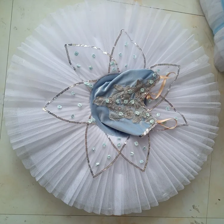 Professional Ballet Tutu Children Girls Tutu Ballet Dress Ballerina Sky Blue Velvet Bodice Pancake Swan Lake Dance Costumes Kids