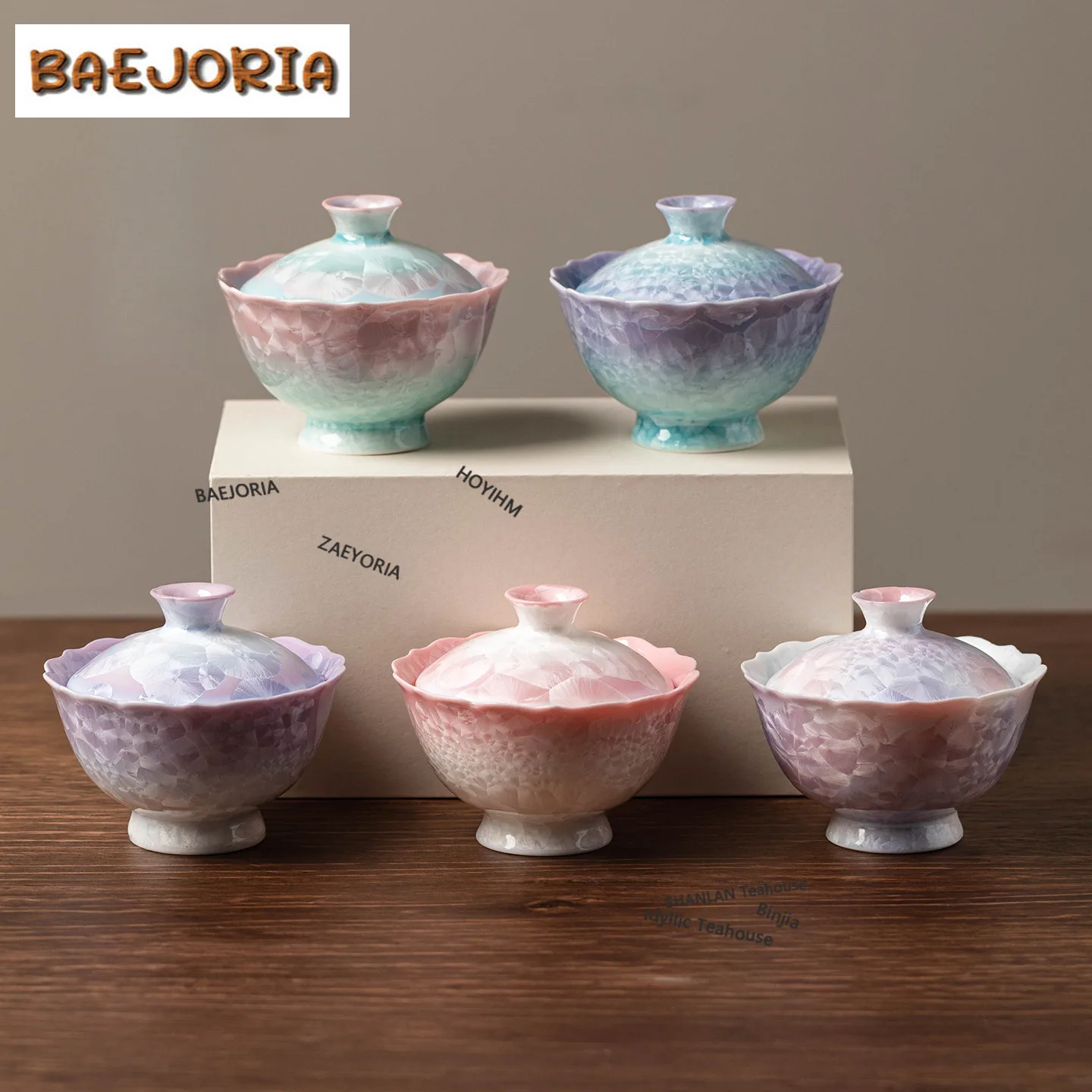 BAEJORIA 100ml Kiln-transformed Crystalline Glaze Gaiwan Retro Tea Tureen Tea Bowl With Lid Kit Tea Making Cover Bowl Teaset Cha