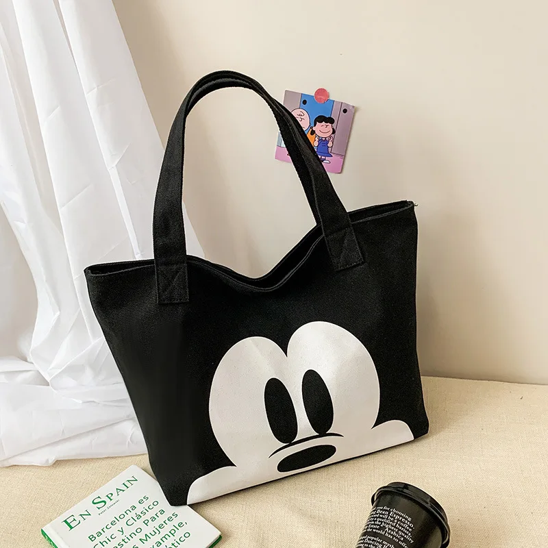 Large Capacity Bag Women 2022 Fashion Trendy Canvas One Shoulder Messenger Bag Students Girls Hanbag Mickey Cartoon Print Tote