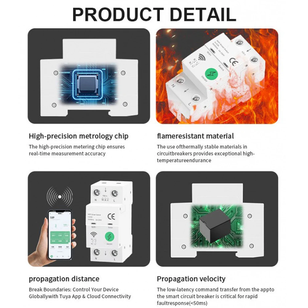 2P 63A Tuya WiFi Smart Circuit Breaker DIN Rail Overload Protection APP Remote Voice Control Timer Switch Works With Smart Life