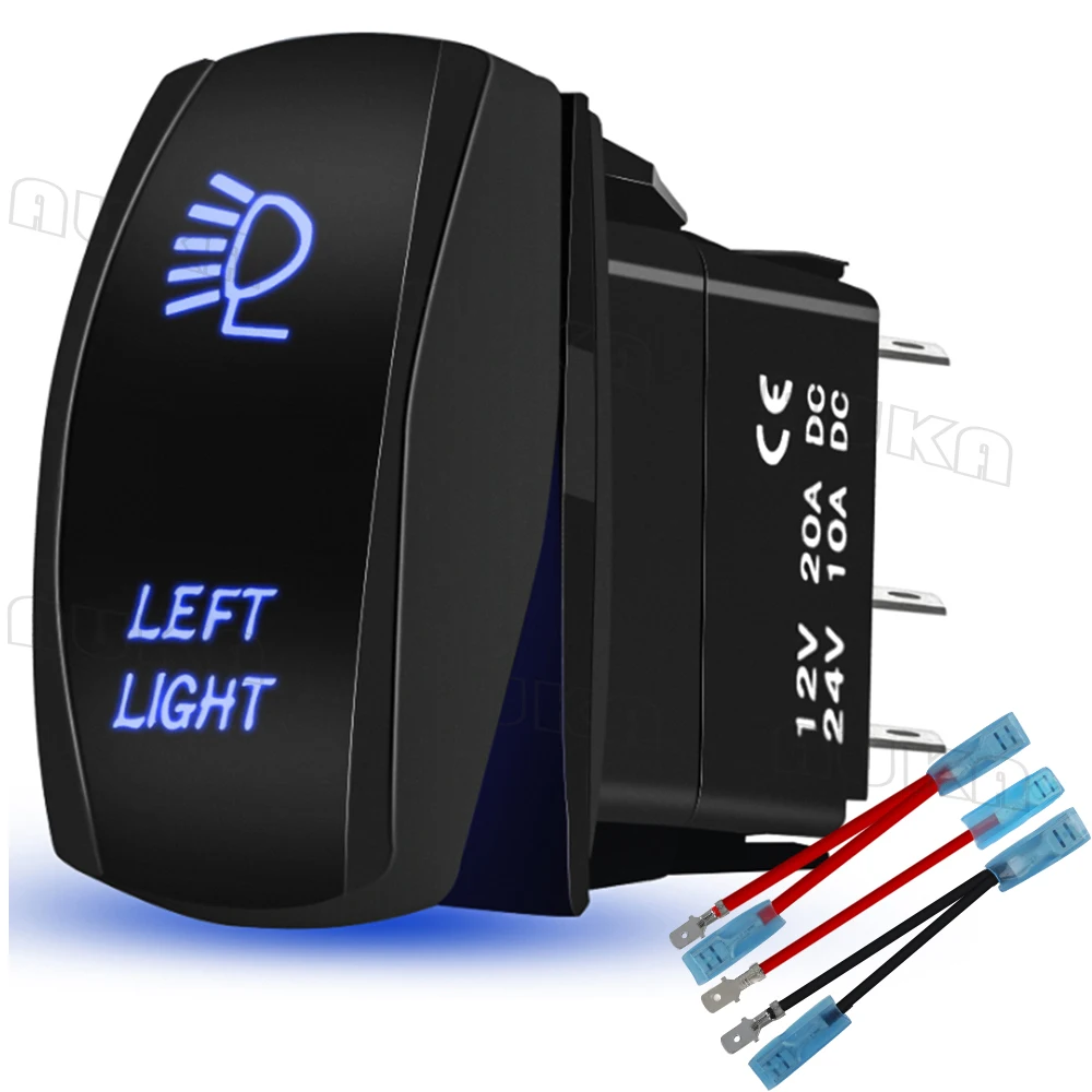 

Waterproof LEFT LIGHT Rocker Switch On-Off 12V/24V 5Pin Laser SPST Toggle Switch Blue Light With Wires Set For Marine Boat Car