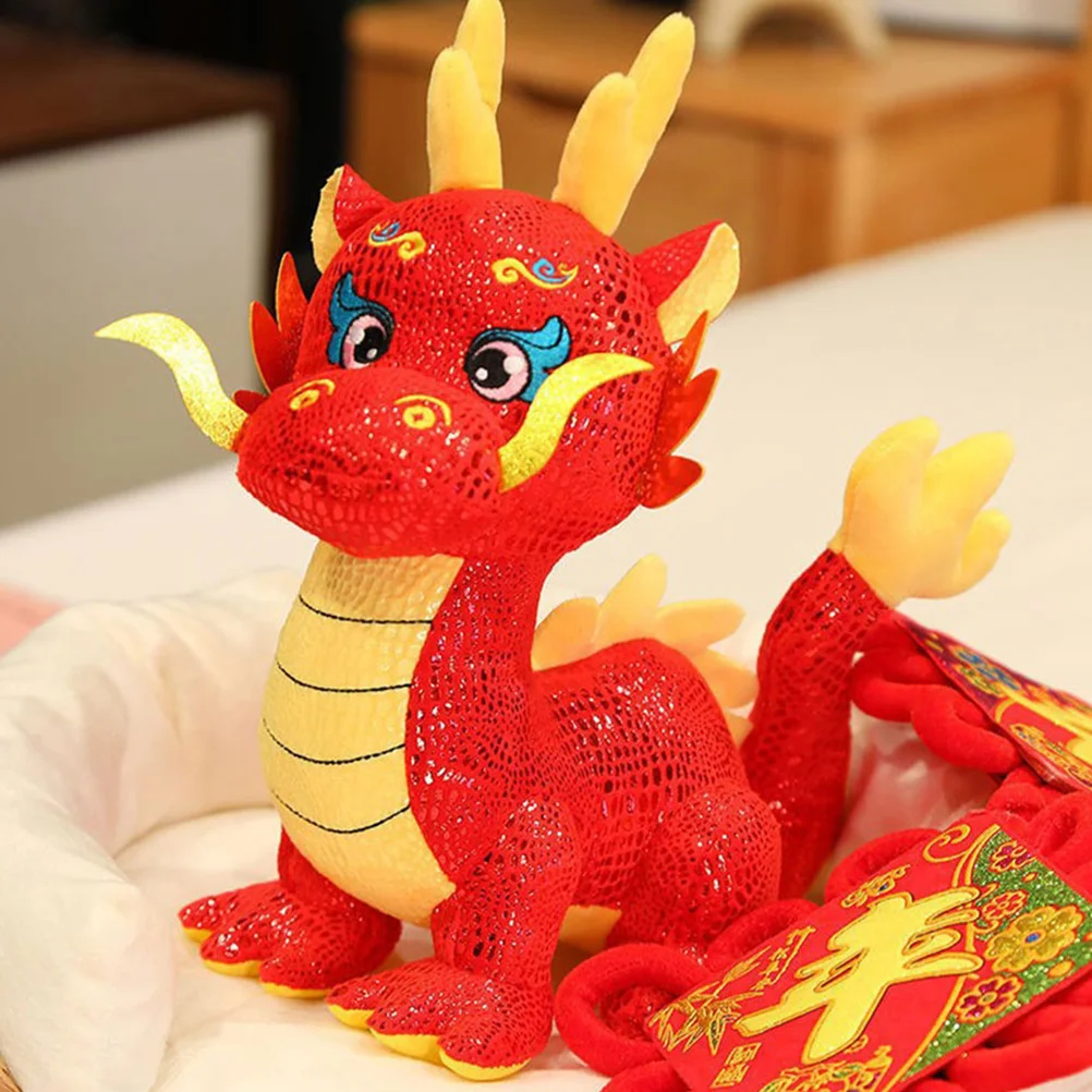 2 Pcs Statue Dragon Louse Plush Cute Figurine Chinese New Year Stuffed Animal Toy