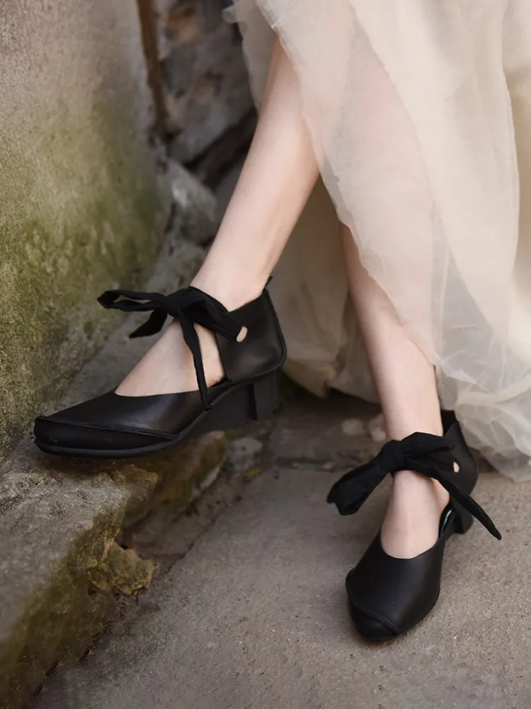 

Artmu оригинальные женские босоножки на толстом каблуке со шнуровкой, роскошные женские пляжные сандалии из натуральной кожи с закрытым носком на высоком каблуке 5 см