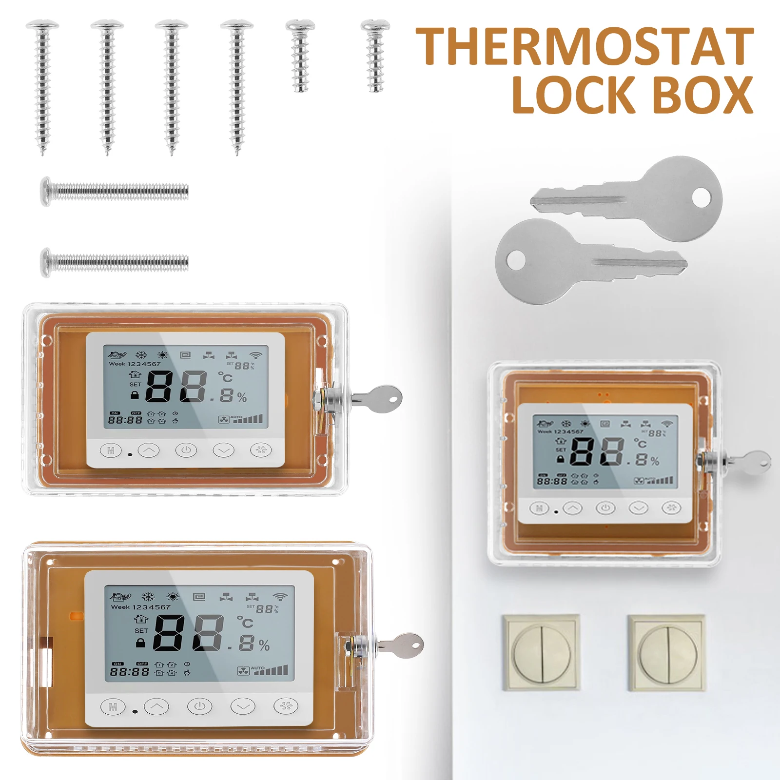 

Thermostat Box Lock with 2 Keys Clear Thermostat Guard Box for Thermostat on Wall Easy to Install Thermostat Cover Guard Durable