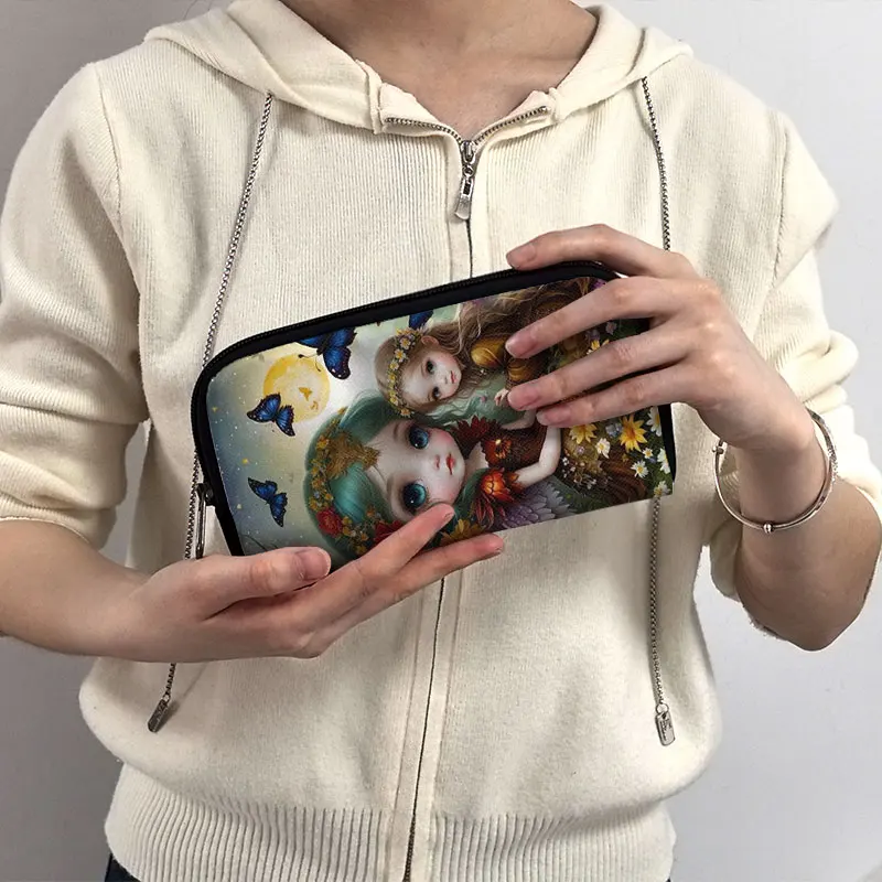 Gothic Cartoon Girls Pattern Wallet Women Men Purses Key Credit Card Earphone Phone Holder Money Bag Casual Long Wallets Gift