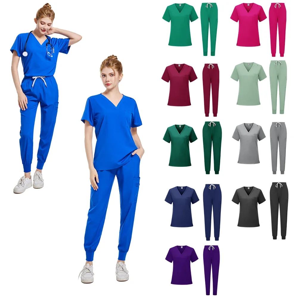 Wholesale HZMNOI Scrubs Medical Uniform Women and Man Scrubs Set Medical Scrubs Top and Pants