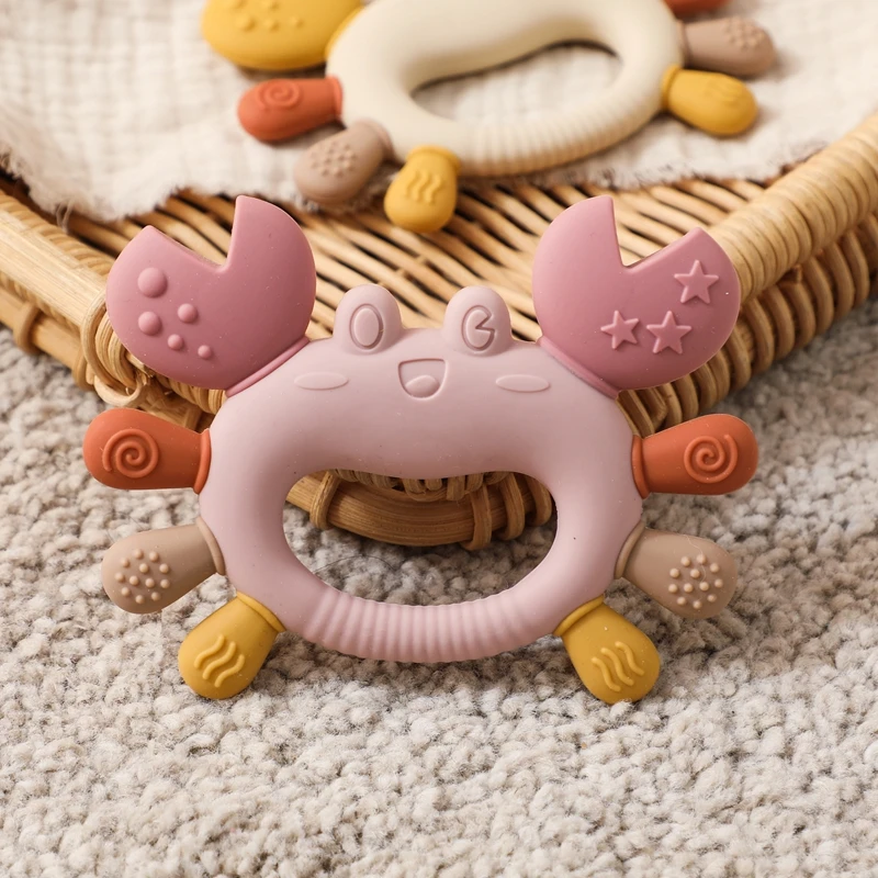 Silikon Baby Beißring Baby Spielzeug 0 bis 12 Monate BPA FREI Kauen Zahnen Spielzeug Krabbe Mehrfarbige Beißring Reborn Silikon Spielzeug geschenk – Detail 13
