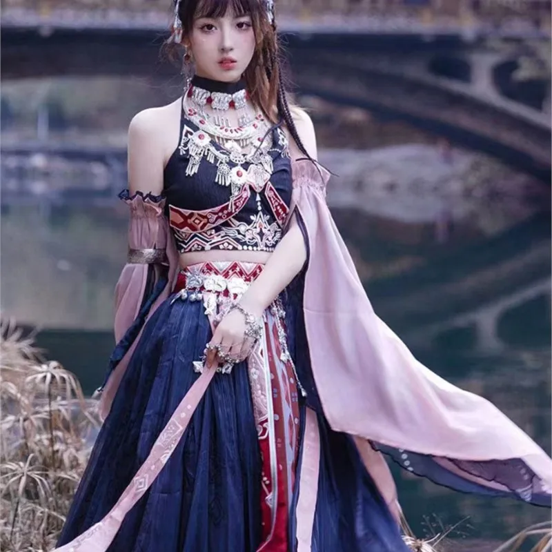 

Women's Han Chinese Clothing Miao' S Girl Hani Ethnic Dress of Miao Minority Exotic Photo Album Clothes Ancient Costume