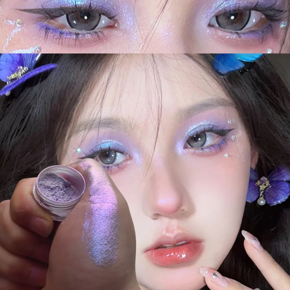 1 tarro camaleón sombra de ojos polvo de uñas brillo holográfico pigmento cromado polvo para ojos/cuerpo/ojos maquillaje decoración polvo nacarado