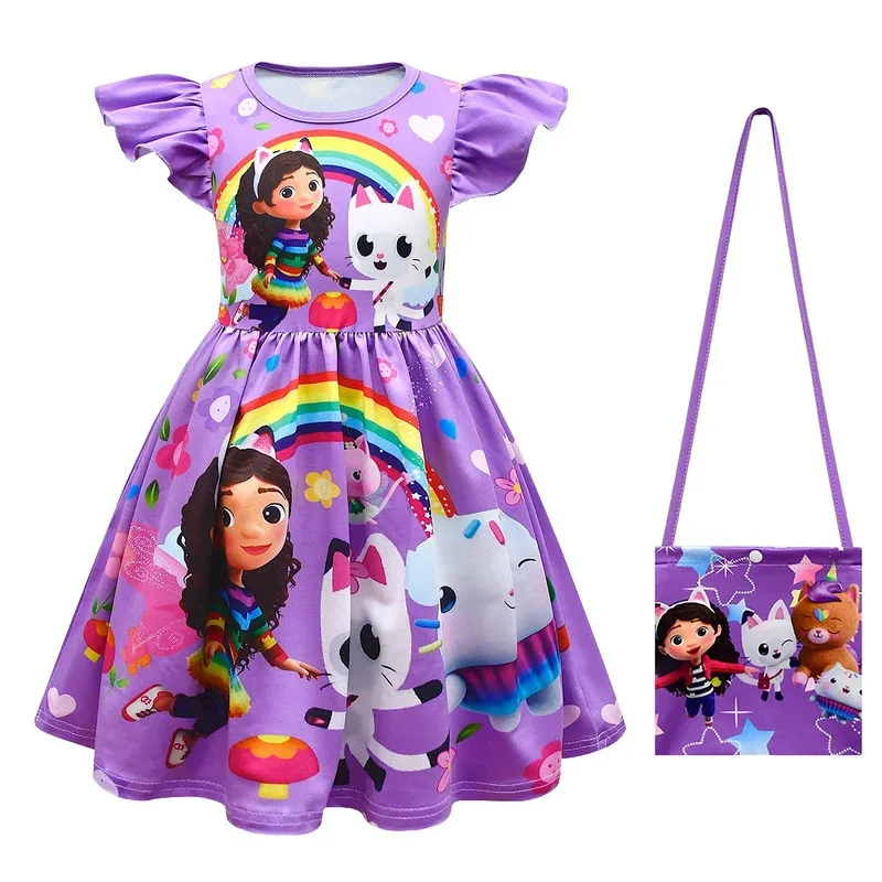 Детское платье принцессы для девочек, костюмы для кукольного домика Габби с героями мультфильмов, летняя одежда, трапециевидные платья с рюшами для маленьких детей, платья для дня рождения