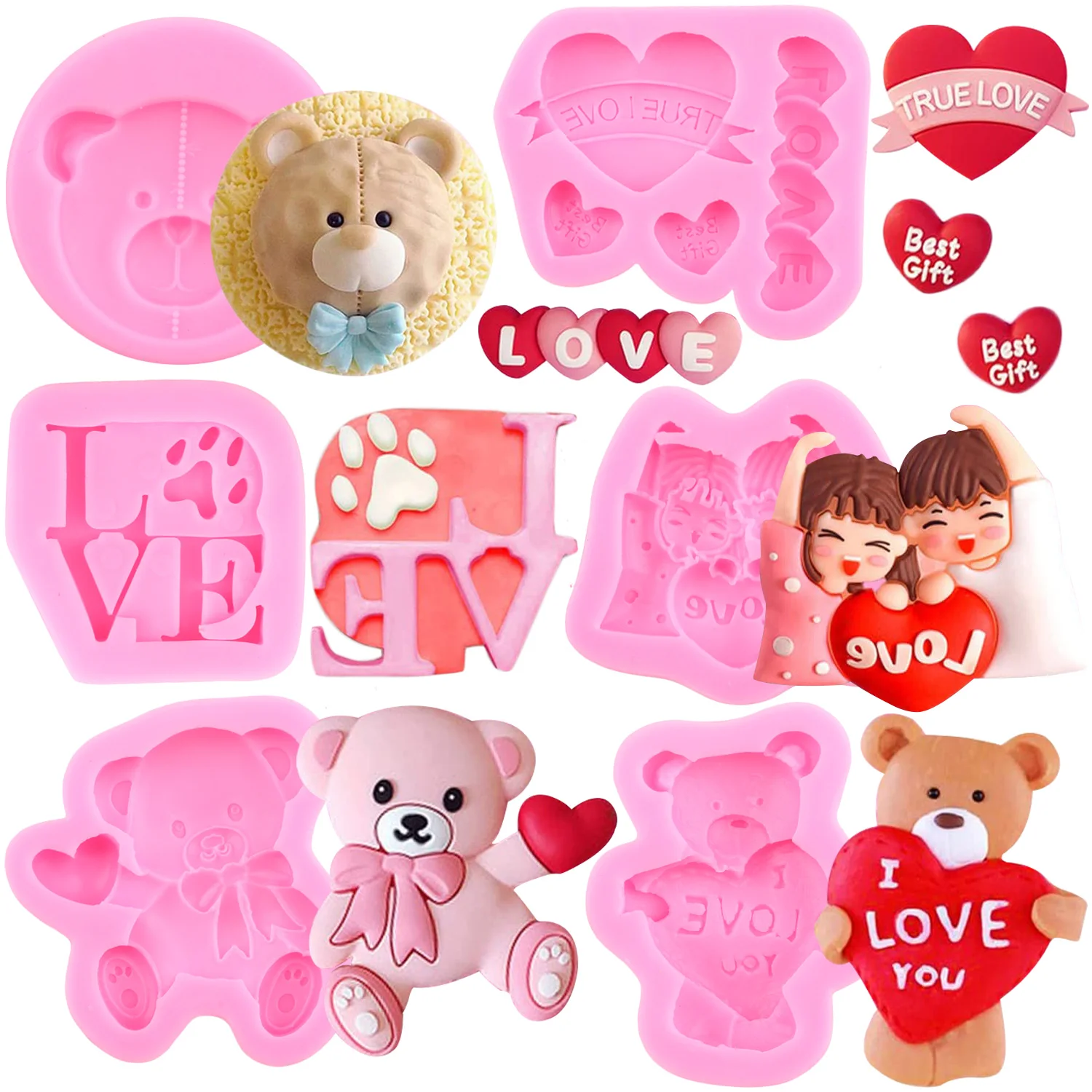 

Valentine's Day Love Bear Shape Silicone Mold Heart Fondant Molds Cupcake Chocolate Candy Mould Fondant Cake Decorating Tools