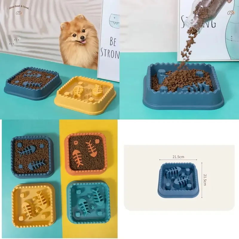 Wholesale Slow Feeder Dog Bowl Fish Bone Design Orange Blue Green Yellow Anti Gulp Pet Food Dish for Healthy Eating